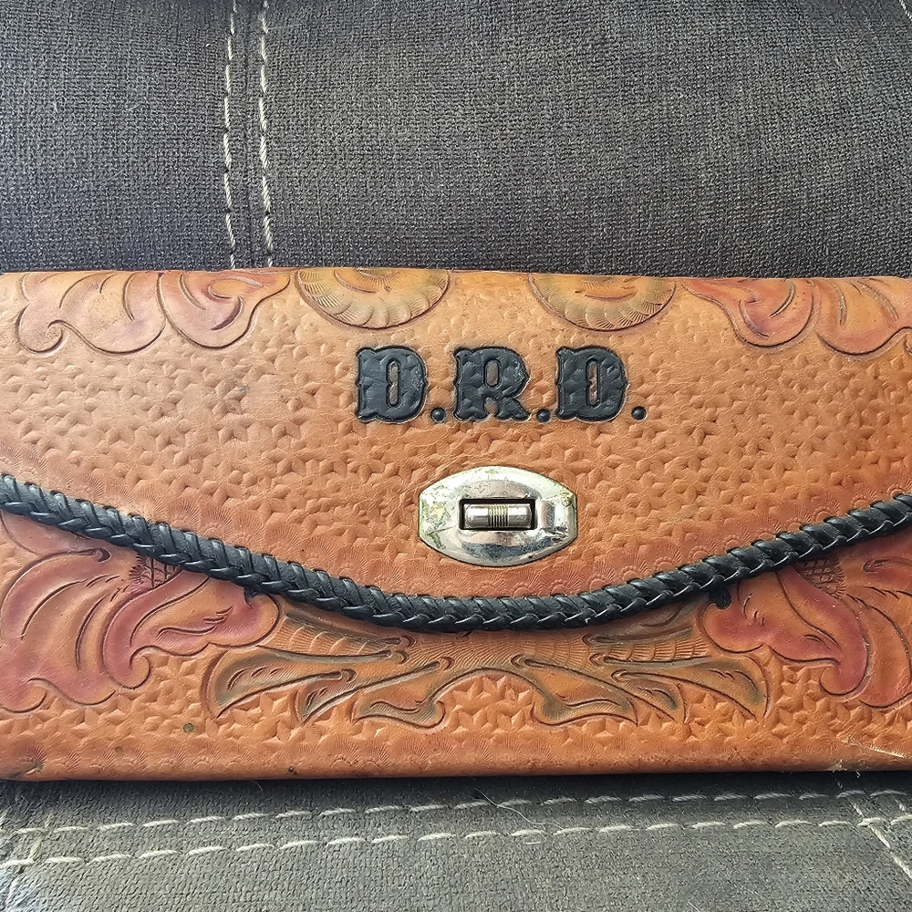 Monogrammed handtooled handpainted wallet/clutch